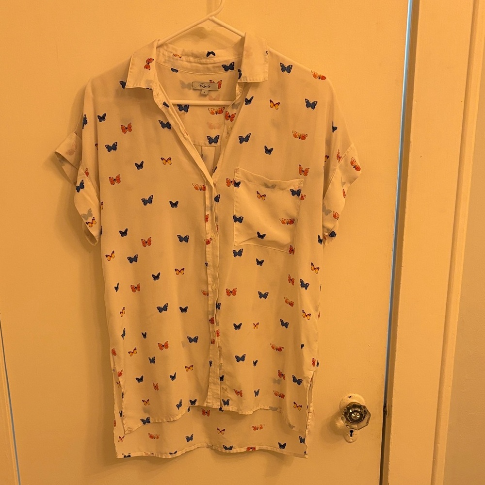 Rails silk butterfly print button down blouse